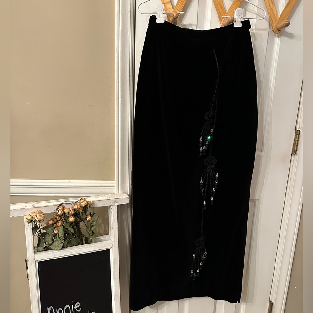 Vintage Nat Gordon Evening Wear Black Velvet Maxi Hollywood Glam Skirt